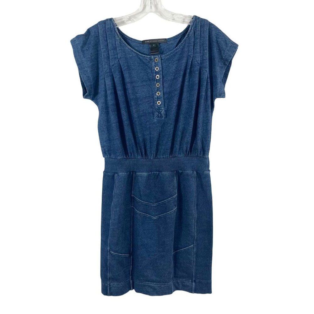 Marc Jacobs Blue Chambray Short Sleeve Pintuck Dress Cotton - Size Small